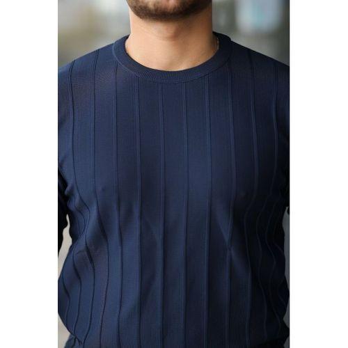 Erkek Bisiklet Yaka çizgi Kabartmalı Uzun Kollu Triko