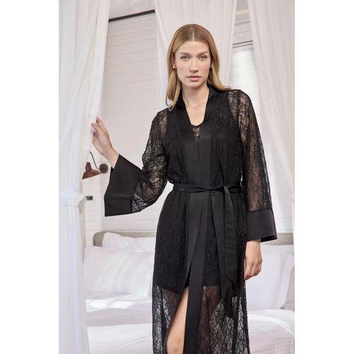 Uzun Kollu Dantelli Ve Kuşaklı Sabahlık