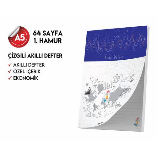 Çizgili Not Defteri 64 Sayfa Akıllı Defter Tekli A5 Tam Beyaz Tekli
