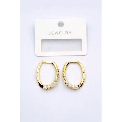 İncili Taşlı Halka Küpe - Altın