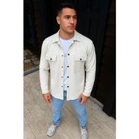 Erkek Diagonal Kumaş Cepli Çıtçıtlı Uzun Kollu, Gömlek Oversize Rahat Kalıp Günlük Şık Stil - Beyaz
