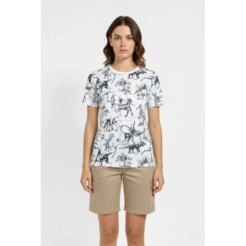 Beyaz Dinozor Desenli Tişört – Regular Kalıp, Bisiklet Yaka, Dijital Baskılı Pamuklu T-Shirt - Beyaz