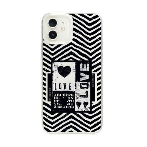 iPhone 12 Mini Black Love Premium Şeffaf Silikon Kılıf Beyaz Baskılı