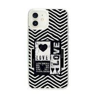 iPhone 12 Mini Black Love Premium Şeffaf Silikon Kılıf Beyaz Baskılı