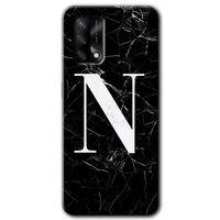 MRCİLETİSİM Oppo A74 Kılıf Kapak - Siyah Mermer Desenli N Harfi +Hayalet Ekran Yandan Gözükmez