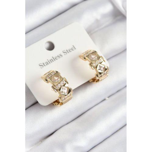 316L Çelik Zirkon Taşlı Halka Model Gold Renk Kadın Küpe