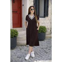 Kadın Kısa Kollu V Yaka Ve Yaka Ribana Detay Midiboy Viskon Elbise