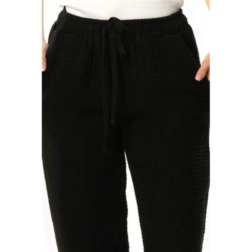 Beli Lastikli Multi Çift Cepli Müslin Kadın/Erkek Unisex Yazlık Pantolon Siyah Syh