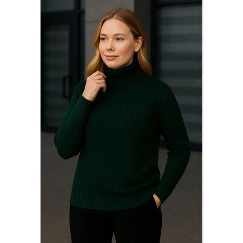 Balıkcı Yaka Bağazlı Triko Kazak Pamuklu Kalın Fitilli Dokuma - Haki