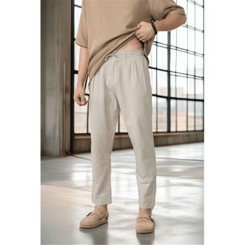 Pamuk Flamli Düz Paça Rahat Kalıp Jogger Erkek Pantolon - Kum Beji