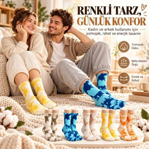 Unisex Batik Desenli Çorap 10'lu Set Pamuklu Renkli Uzun Soket Dikişsiz Nefes Alan Günlük Spor Çorabı