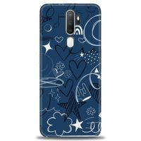 Oppo A5 2020 Kılıf HD Baskılı Kılıf - Notalar ve Kalpler Mavi + Tam Ekran Koruyucu