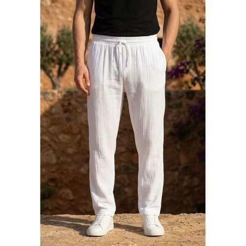Hafif ve Rahat Müslin Baggy Erkek Pantolon - Beyaz