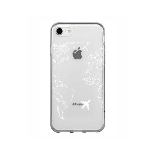 iPhone 7 World Map Lines Premium Şeffaf Silikon Kılıf Beyaz Baskılı
