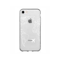 iPhone 7 World Map Lines Premium Şeffaf Silikon Kılıf Beyaz Baskılı