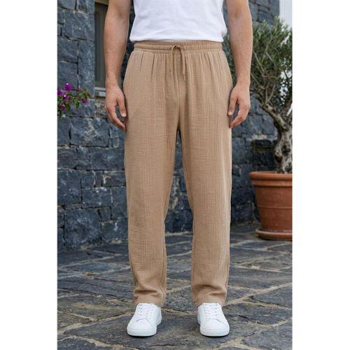 Hafif ve Rahat Müslin Baggy Erkek Pantolon - Tiramisu
