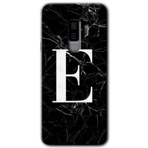 Potkal Hediye Fabrikası Samsung Galaxy S9 Plus Kılıf HD Desen Baskılı Arka Kapak - Siyah Mermer Desenli E Harfi