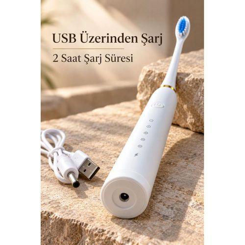Beyaz Elektrikli Diş Fırçası 3 Yedek Başlıklı