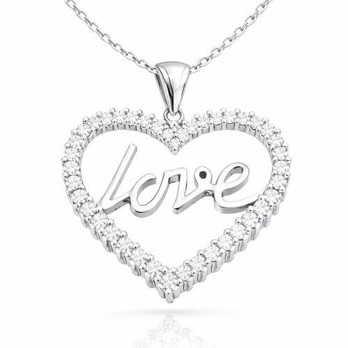 Gümüş Taşlı Love Bayan Kolye