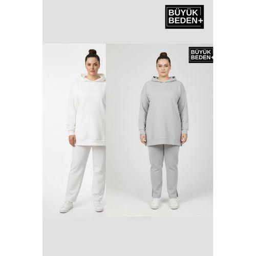 Kadın Büyük Beden 2  li Set Kapşonlu Tunik ince Sweatshırt  SPR26BTK991+2