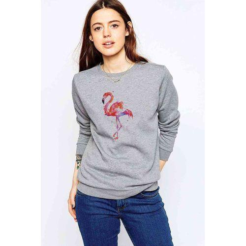 Flamingo Suluboya Resim Baskıresim Çizim Flamingolar Baskılı Gri Kadın Sweatshirt