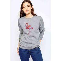 Flamingo Suluboya Resim Baskıresim Çizim Flamingolar Baskılı Gri Kadın Sweatshirt