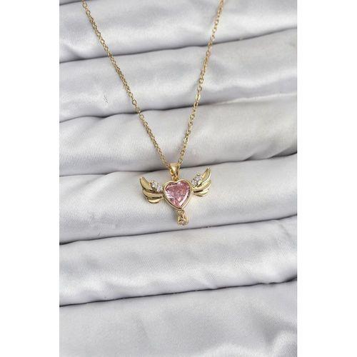 316L Çelik Zincir Gold Renk Kanatlı Kalp Model Zirkon Taşlı Kadın Kolye