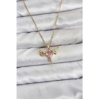 316L Çelik Zincir Gold Renk Kanatlı Kalp Model Zirkon Taşlı Kadın Kolye