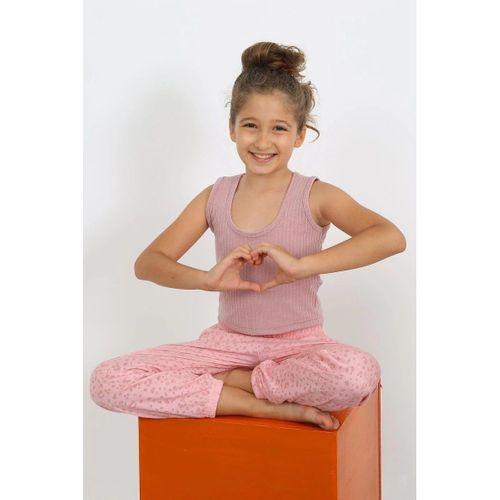 Kız Çocuk Sıfır Kol Gül Kurusu Penye Pijama Takım