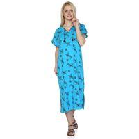 Kısa Kol Şile Bezi Baskılı Midi Boy Yazlık Elbise Serpme Desen Turkuaz Trkz