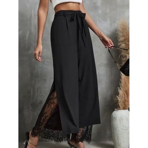 Kadın Yüksek Bel Belden Kuşaklı üst Dalgıç Alt Dantel Detaylı Dalgıç Pantolon