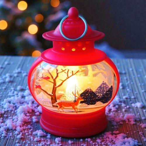 VIP KALİTE OVAL KIRMIZI GEYİK YILBAŞI FENERİ GÜN IŞIĞI LED IŞIKLI FENER YILBAŞI HEDİYELERİ 14X8X4 CM