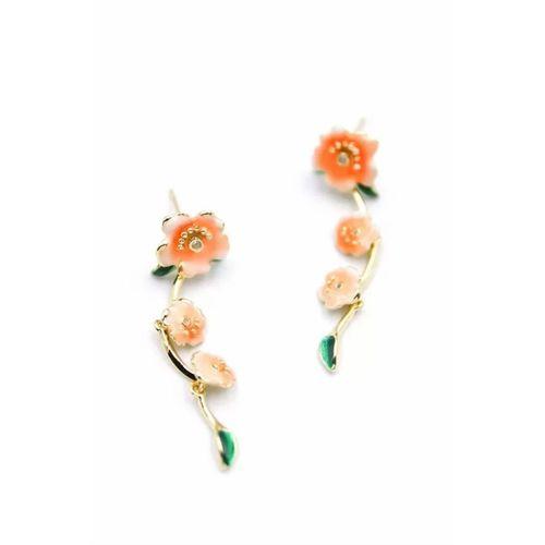 Mineli Çiçek Küpe - Turuncu