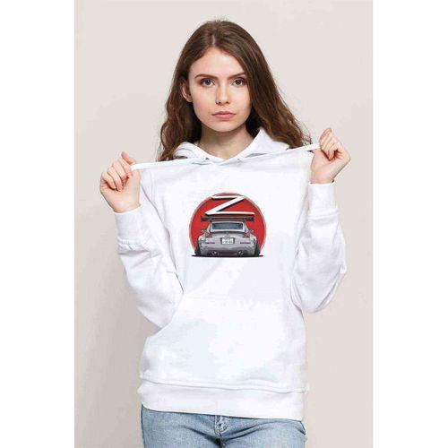 Nissan Z Baskılı Beyaz Kadın Kapşonlu Sweatshirt