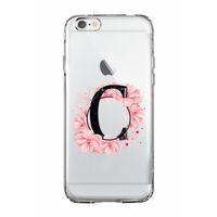 iPhone 6 Pembe Çiçek Desen C Harfli Şeffaf Kılıf