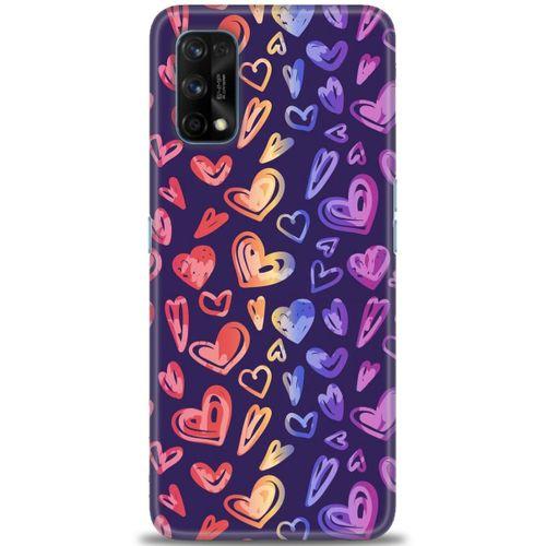 Realme 7 Pro Kılıf HD Baskılı Kılıf - Renkli Kalpler + Tam Ekran Koruyucu