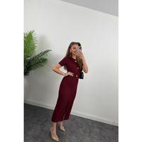 Kadın Ottoman Kumaş Likralı Düğme Tasarımlı Kısa Kol Kalem Elbise