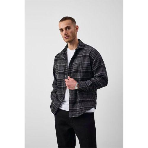 Brandon Relaxed Fit Pamuklu Geniş Çizgili Oduncu Erkek Gömlek - Füme