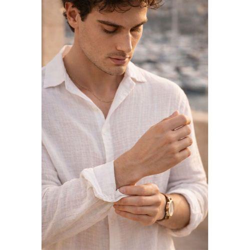 Apaş Yaka  Oversize Müslin Kumaş Gömlek - Beyaz