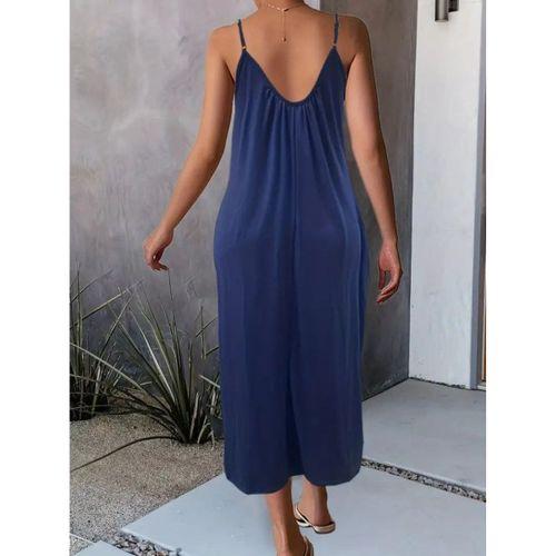 Kadın Ip Askılı Geniş V Yakalı Viskon Elbise