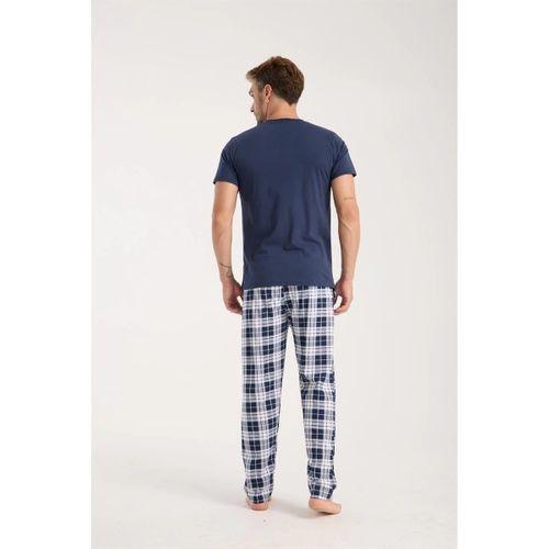 Erkek Lacivert Düğmeli Yaka Kısa Kol Pijama Takımı