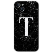 iPhone 14 Plus Kılıf HD Desen Baskılı Arka Kapak - Siyah Mermer Desenli T Harfi