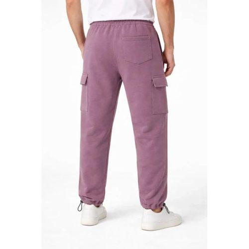 Erkek Baggy Üç İplik Kargo Cepli Eşofman Ayarlanabilir Paça Beli İpli Pantolon - Gül Kurusu