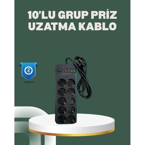 Termal Koruma Sistemli Usb Type-c 10’lu Grup Priz 2m 2500w Güç Kapasiteli
