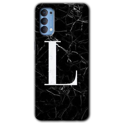 Oppo Reno 4 Kılıf HD Desen Baskılı Arka Kapak - Siyah Mermer Desenli L Harfi + Kırılmaz Cam