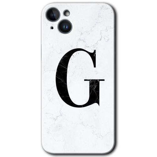 Potkal Hediye Fabrikası iPhone 14 HD Baskılı Kılıf + 9D Tam Ekran Koruyucu - Beyaz Mermer Desenli G Harfi