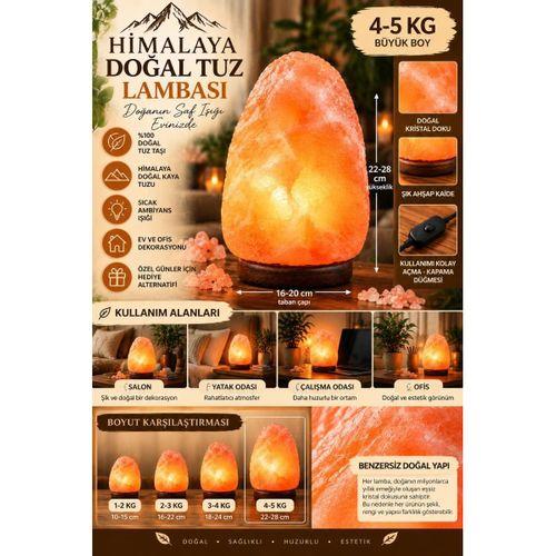 Himalaya 4-5 Kg Doğal Kaya Tuzu Lambası Ahşap Kaideli Dekoratif Ortam Lambası
