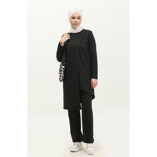 Kruvaze Bisiklet Yaka Sade Basic Tunik Panolon İkili Takım - 03076.003 - Siyah