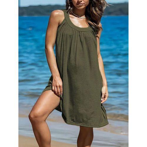 Kadın Omuzlardan Açık Yuvarlak Yaka Pileli Viskon Elbise