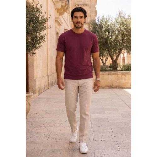 Linklater Regular Fit Basic Likralı Pamuk Erkek T-Shirt - Koyu Bordo